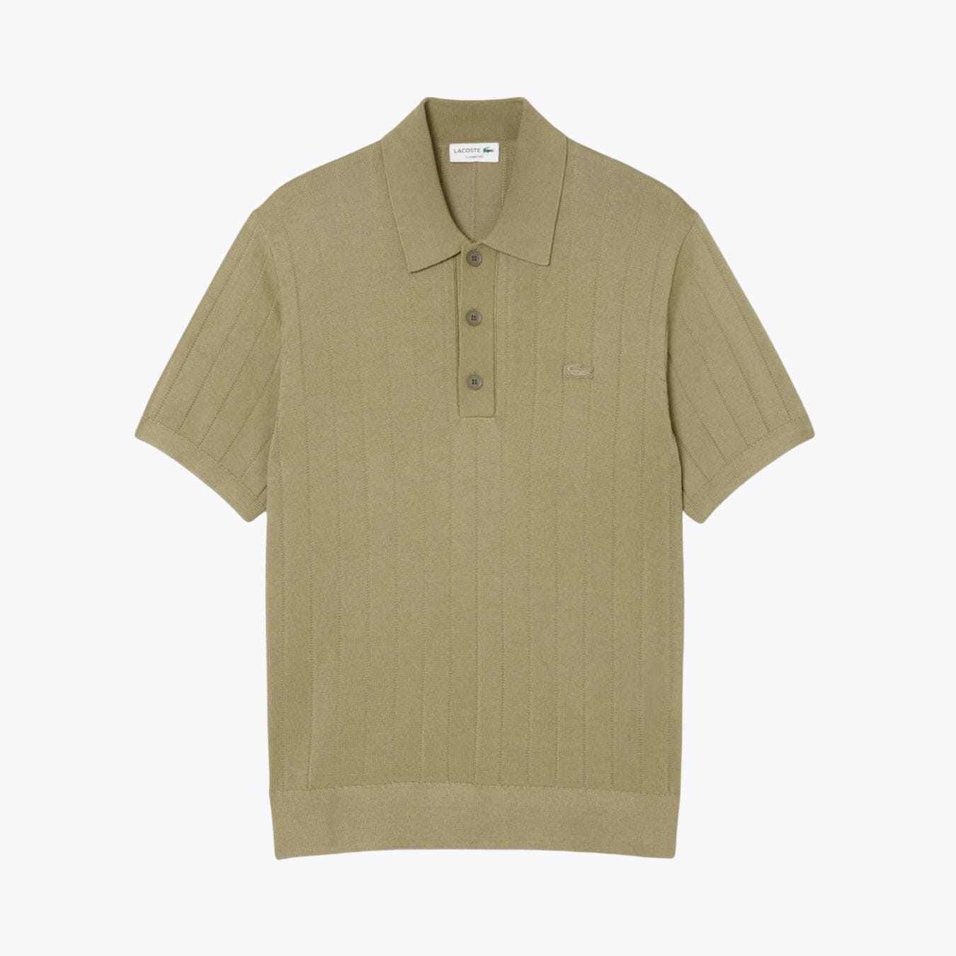 Lacoste Fluid Ribbed Knit Polo Collar Sweater LS Khaki Green S