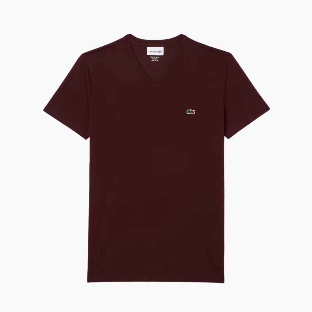 Lacoste Lightweight Cotton Pima V Neck T-shirt LS Bordeaux S
