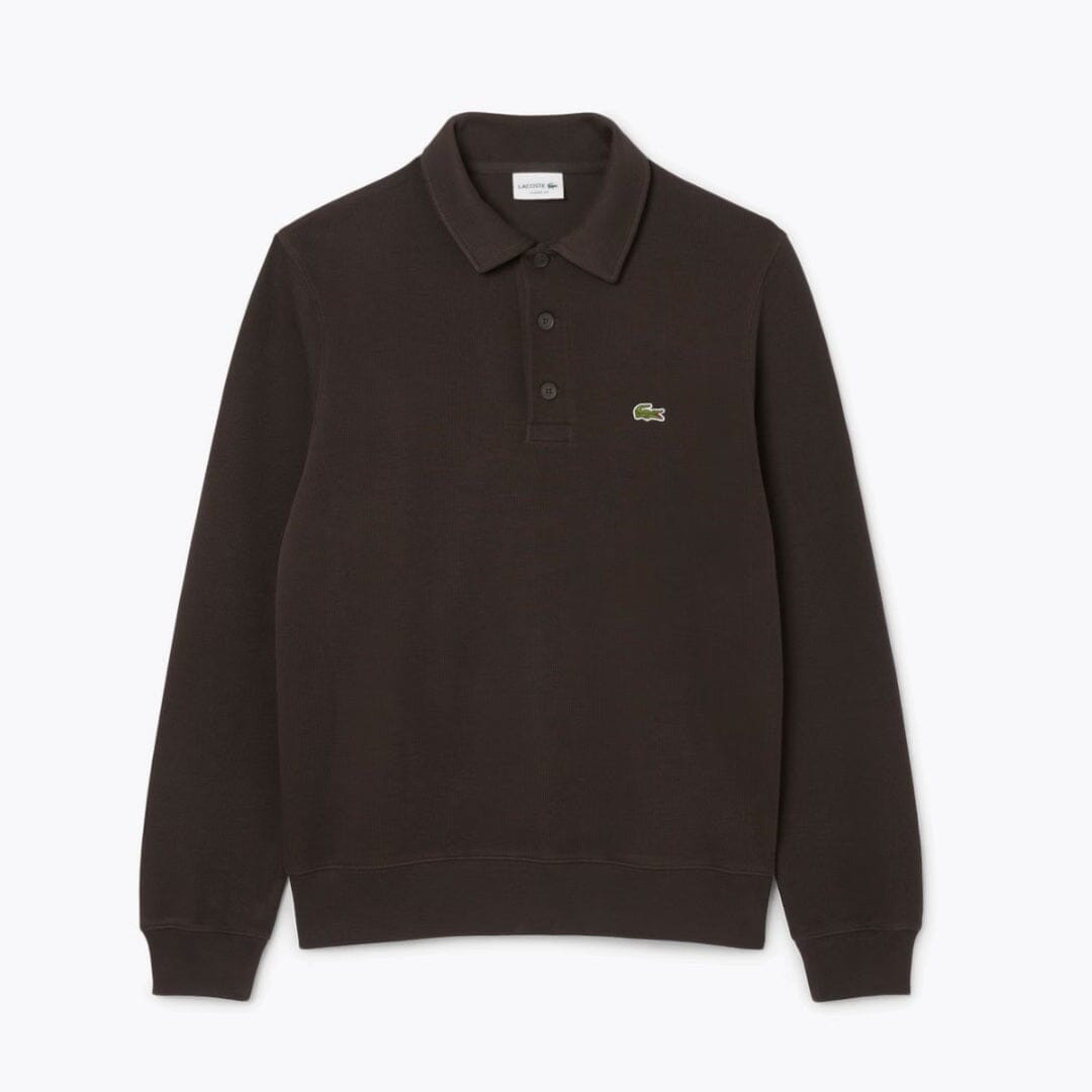 Lacoste Ribbed Cotton Polo Collar Sweatshirt LS Brown S