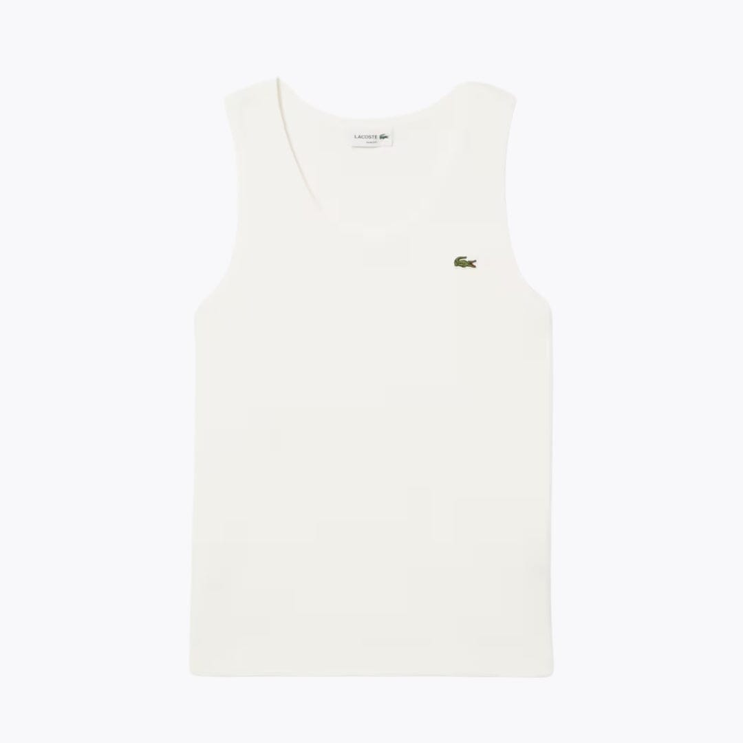 Lacoste Slim Fit Ribbed Cotton Tank Top LS White S