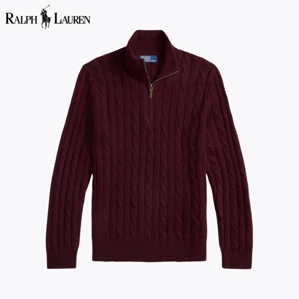 Ralph Lauren Cable-Knit Cashmere Quarter-Zip Jumper LS Wine S