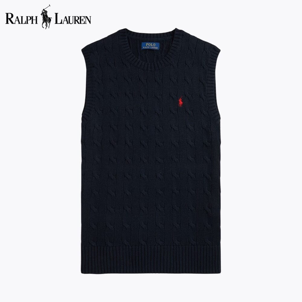 Ralph Lauren Cable-Knit Cotton Sweater Vest LS Blue Navy S