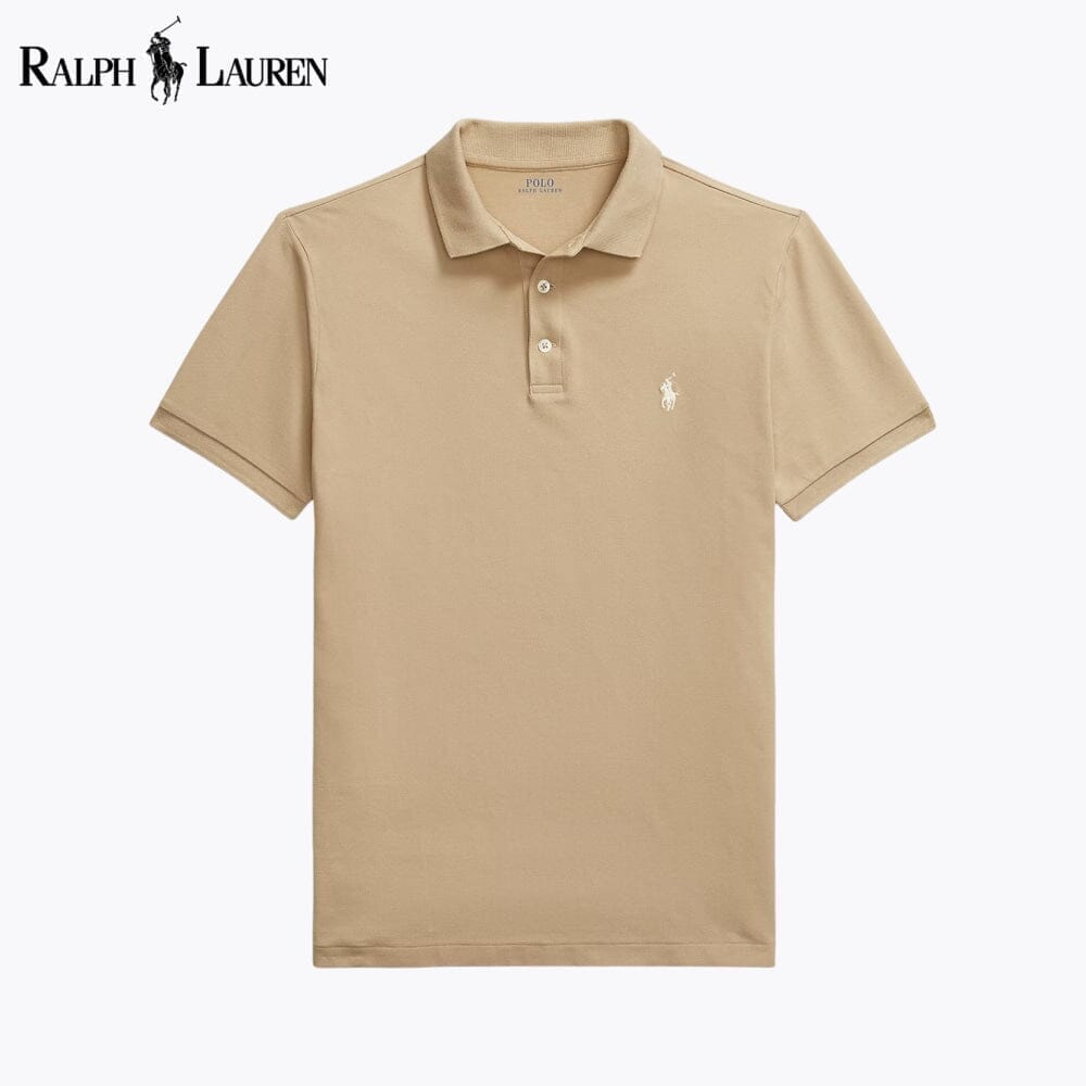 Ralph Lauren Custom Slim Fit Stretch Mesh Polo Shirt LS Khaki S