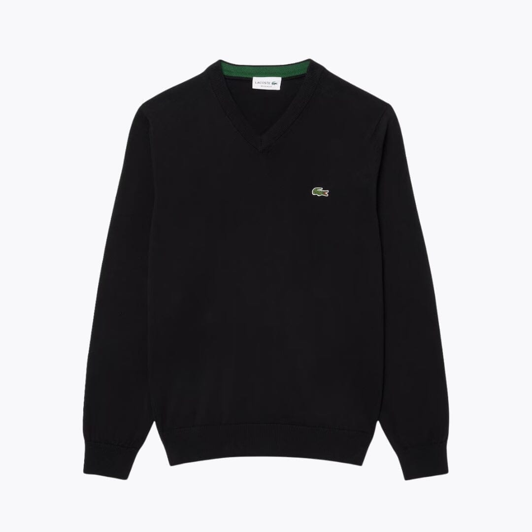 Lacoste Monochrome Cotton V-Neck Sweater LS Black S