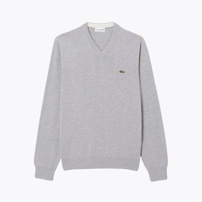 Lacoste Monochrome Cotton V-Neck Sweater LS Grey S