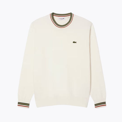 Lacoste Striped Cotton Jersey Sweater LS White / Green S