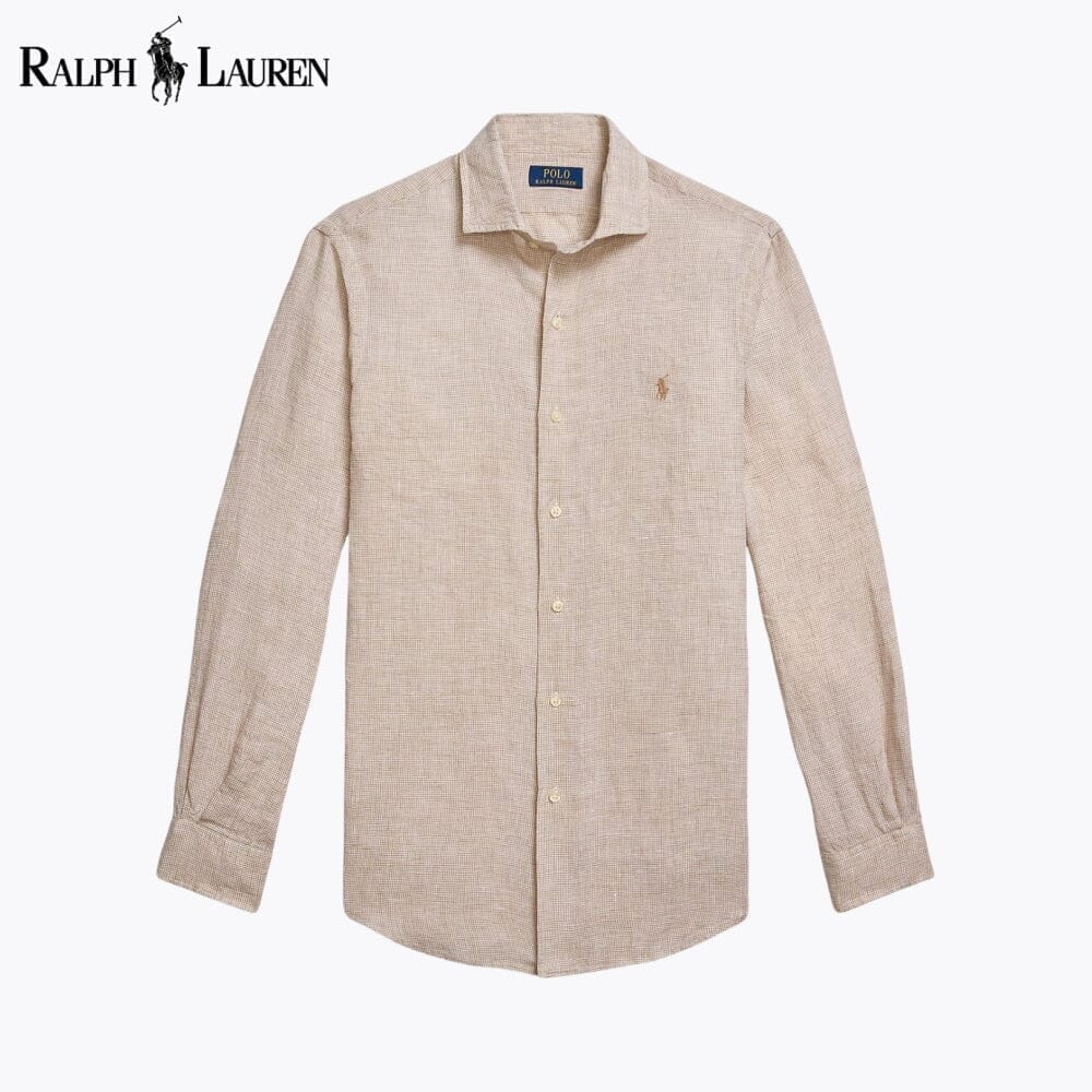 Ralph Lauren Custom Fit Linen Shirt LS Beige White S