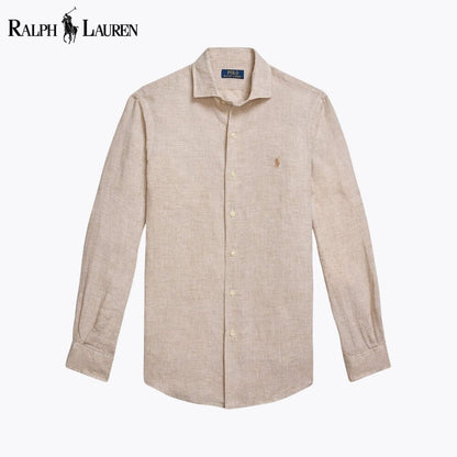 Ralph Lauren Custom Fit Linen Shirt LS Beige White S
