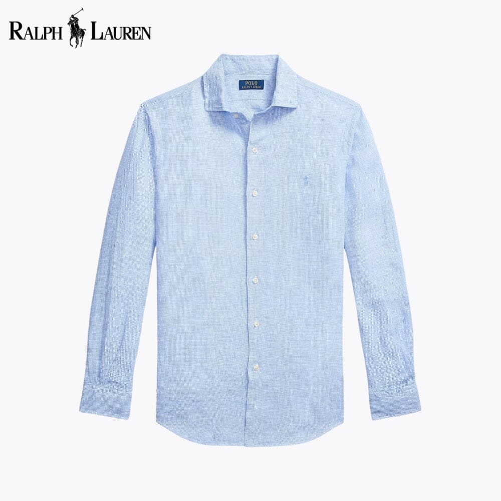 Ralph Lauren Custom Fit Linen Shirt LS Blue White S