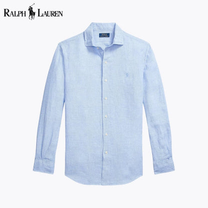 Ralph Lauren Custom Fit Linen Shirt LS Blue White S