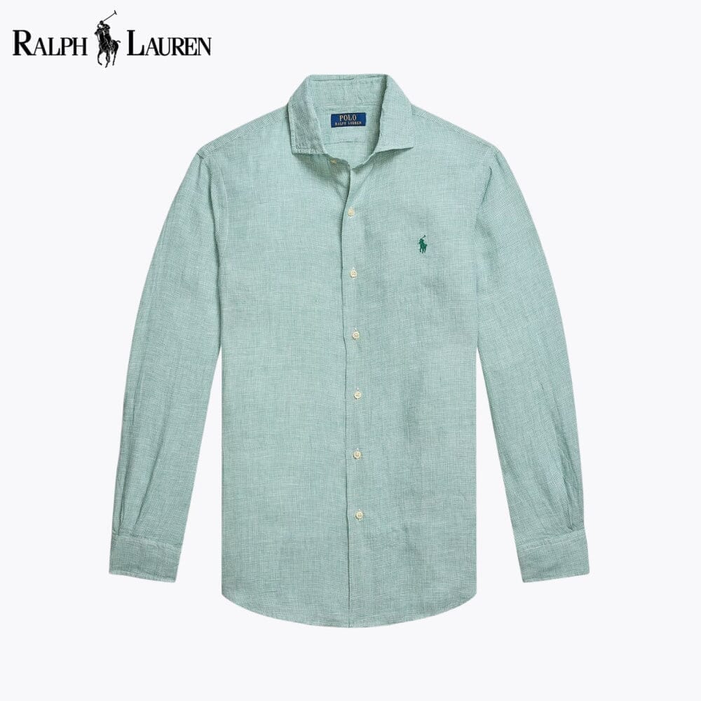 Ralph Lauren Custom Fit Linen Shirt LS Green White S