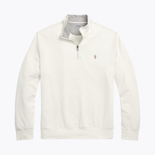 Ralph Lauren Luxury Jersey Quarter-Zip Pullover LS Parchment Cream S