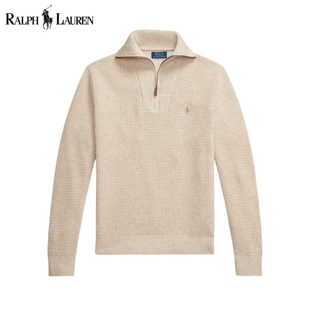 Ralph Lauren Waffle-Knit Wool-Cotton Quarter-Zip Sweater LS Cream S