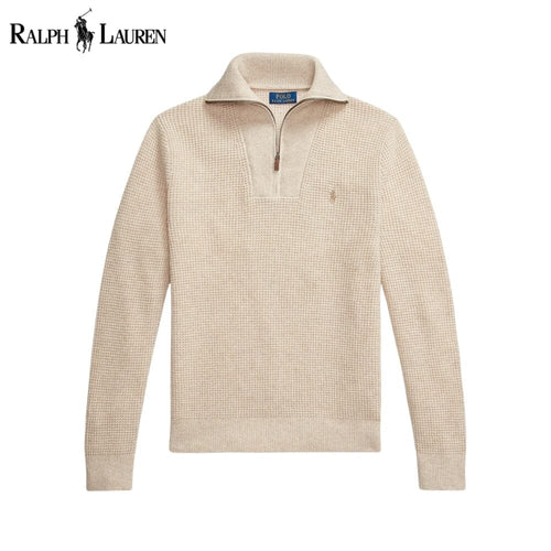 Ralph Lauren Waffle-Knit Wool-Cotton Quarter-Zip Sweater LS Cream S